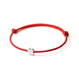 [Richight] Silver Good Luck 4 Leaf Clover Red String Amulet Happiness Good Edge Blessed Stackable Knot Silver 925 Red Rope Misanga Bracelet, Sterling Silver, na