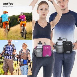 buffup®Bum Bag with Bottle Holder for women, Waterproof Large Capacity Zip Pockets, Waist Fanny Pack for Dog Walking, Climbing, Hiking, Travel, Cycling, Outdoor Sports (Rose Red)