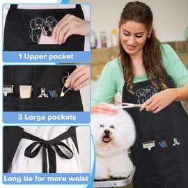 Noverlife Dog Grooming Apron with 4 Pockets, Hair Resistant Grooming Apron for Dog Groomers 34 Inch Long Pet Bath Pinafore, Multi Function Pet Pinafore with Adjustable Strap for Puppy Cat Shop