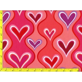 NA Wavy Hearts on Red By The Yard CVARED09510