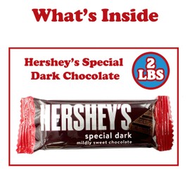 Hershey's Special Dark Mini Chocolate Bars, 2 LB Bulk, Mildly Sweet Chocolate Candy Snack Size Bars, Individually Wrapped Dark Chocolate Candy Bars, for Parties, Office Bowl