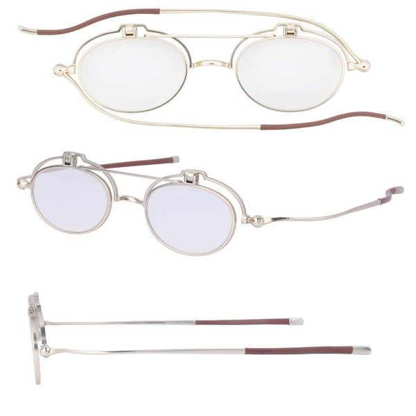 SHIORI 老眼鏡 おしゃれ薄型リーディンググラス SI-07-2 +2.00 かっこいい跳ね上げ式 機能美 メンズ ゴールドマット