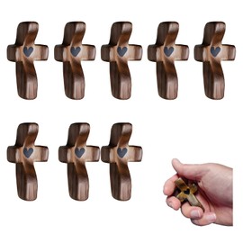 Atlodas Cross My Heart, Encouragement Gift, Relieve Anxiety Comfort for Clutching, Clinging and Praying, Wooden Cross Fidget, Pocket Olive Wood Crosses Religious Gift for Children and Adults (8 Pcs)