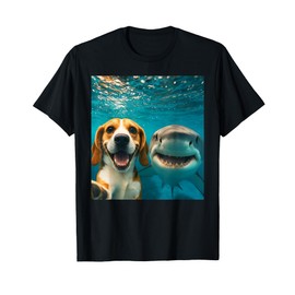 Funny Beagle Dog Selfie with Shark Ocean Lovers T-Shirt