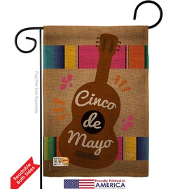Ornament Collection GS192062-DB-02 Celebrate Guitarron Cinco De Mayo Burlap Country&Primitive Southwest Impression Decorative Vertical 13"x18.5" Double Sided Garden Flag Set Metal Wall Hanger Hardware
