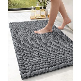 DEXI Bathroom Rugs, Chenille Super Absorbent Bathroom Mats, Non Slip Washable Bath Rug, Luxury Soft Plush Bathmat for Tub, Shower, Bathroom Floor, 24"x36", Dark Grey