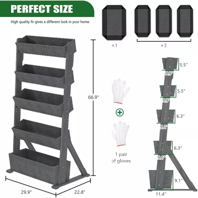 SLSY 5 Tier Garden Planters Raised Beds Freestanding Plant Stand