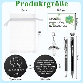 Tenare Courage Gift Set Motivation Ballpoint Pen Guardian Angel Pendant Clover Lucky Charm Du Schaffst Das Aufmauferung for Exam Friend Colleague Farewell (Black, Lucky Pen)