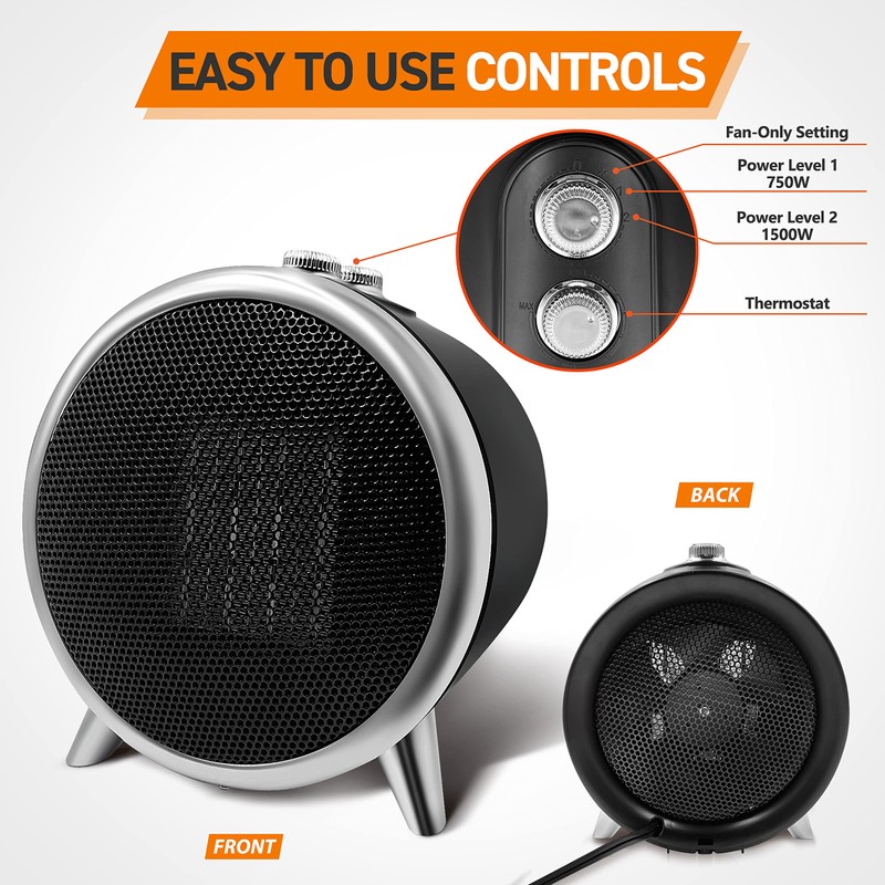 Comfort Zone Electric Retro Design Portable Ceramic Space Heater, Adjustable