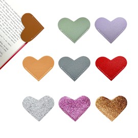 9PCS Leather Heart Bookmarks - Cute Sparkly Leather Corner Page Markers for Women, Kids, Teachers, Students, Reading Gifts for Book Lovers, Bulk Classroom Prizes for Girls & Boys