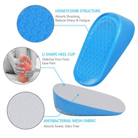 URAQT Gel Height Increase Insole, 2 Pairs Invisible Height Insole Heel Shoe Lift Inserts, Comfort Elevator Shoe Insoles, Elastic Shock Absorption Heel Cushion Pads for Men and Women, 3 Heights