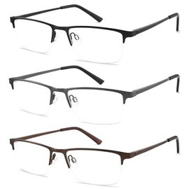 cyangander 3 pack mens reading glasses anti blue light half frame readers,fashionable mens anti fatigue/UV(+2.0x Magnification Strength)