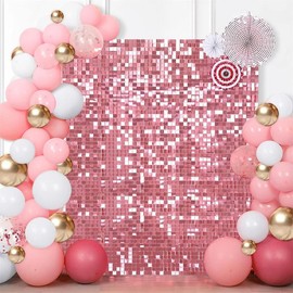 Sequin Backdrop Shimmer Wall Panels, 24pcs/set Decorative Sequin Wall Panels with 15 Hooks and 100 Ties, Party Decorations for Birthday Wedding - Color: Pink, Specification: 24pcs panels set