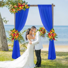 DUOBAO Royal Blue Chiffon Backdrop Curtain 5FTx7FT Chiffon Fabric Drapes for Wedding Ceremony Sheer Curtains 2 Panels 29x84-Inch Photography Backdrops Drape (2pcs, Blue)