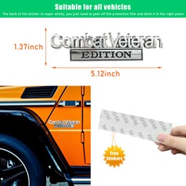 Ziciner Combat Veteran Edition Emblem, 3D Metal Raised Car Fender Badge Decal with Strong Adhesive, Universal Combat Veteran Letters Sticker Replacement for Car (Silver & Black)