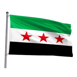 Free Republic of Syria Syrian Flag 4x6FT Green Stripe and Three Stars Army Of Syria Banner Syrian National Coalition Council Flag Revolution Protest Flag With 2 Grommets (3 Stars, 4x6ft)