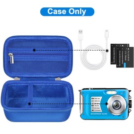 Canboc Waterproof Camera Case for YISENCE/Yiffecal/SPUNALP/EUXOR Waterproof Digital Camera, 4K Underwater Camera Bag, Mesh Pocket fits USB Cable, Batteries, Blue (Case Only)