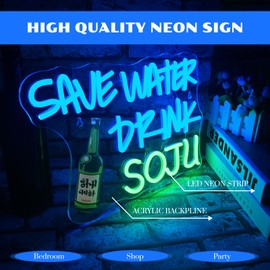 WEDXIXI Save Water Drink Soju Neon Sign Dimmable Jinro Soju Led Signs for Wall Decor LED USB Powered Bar Neon Light Sign for Bar Liquor K-pop Retro Party Beer Club Restaurant Business Decoration
