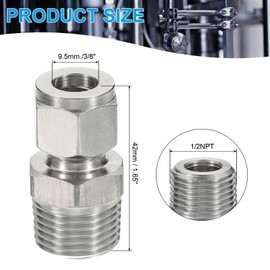PATIKIL 1/2NPT x 10mm 304 Stainless Steel Compression Tube Fitting, Double Ferrules Compression Tube Fitting Straight Adapter Connect