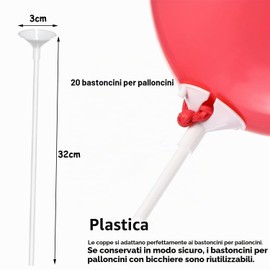 Alethron 20 aste per palloncini, 32 cm, colore bianco, con supporto in plastica, riutilizzabili, per matrimoni, compleanni, feste, feste, decorazioni