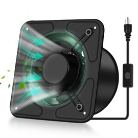 FAREAST 8 Inch Garage Exhaust Fan, Wall Mounted Kitchen Exhaust Fan, Metal Attic Fan with Backdraft Damper, 1200 m³/h Air Volume Vent Fan for Greenhouse, Basement, Window Ventilation (Black)