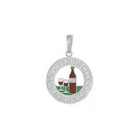 925 Sterling Silver Travel Charm Pendant, Traverse City, MI, Wine Bottle Center