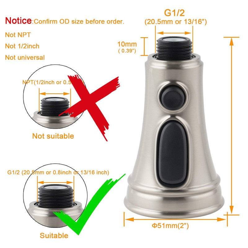 Pull Out Spray Head 3 Modes for Kitchen Sink Faucet,