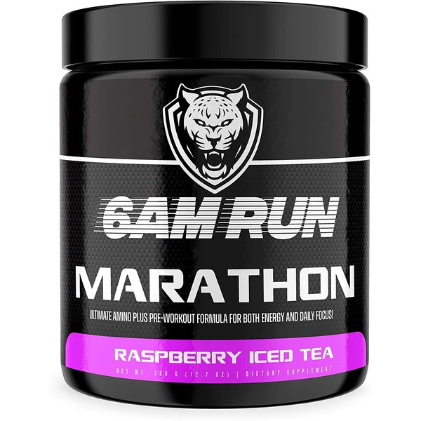 6AM RUN Marathon Run - Pre Workout Powder for Running & Essential Amino Energy Powder - Pre Workout No Jitters - Keto Pre Workout Powder - Vegan Pre Workout Powder (Raspberry Iced Tea, Full Bottle)