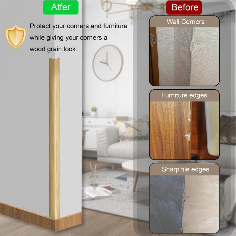 6 Pcs 49" Wall Corner Protector Trim, Oak Wood Grain