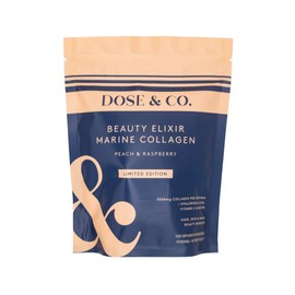 Dose & Co Marine Collagen Beauty Elixir Powder 150g | 5,000mg Marine Collagen Peptides, Hyaluronic Acid & Beauty Vitamins | Supports Skin Elasticity, Firmness & Hydration (Peach & Raspberry)
