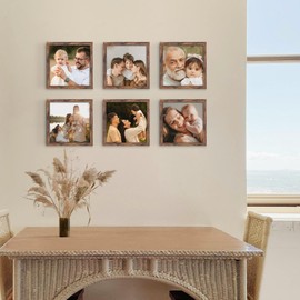 Fisnish 8x8 Picture Frame, Wall Hanging Square Gallery Photo Frame or Tabletop Display Frame, Brown