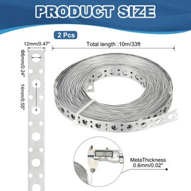 PATIKIL Galvanized Pipe Strap, 2 Pcs 0.47 Inch x 33 FT 0.6mm Thickness Metal Strapping with Holes Bendable Pipe Hanger Strap for Pipe Supports Hanging, Silver Tone