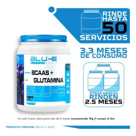 Blu-e Supplements BCAA'S + Glutamin Fórmula 0% Carbohidratos y Grasas 50 Servicios Libre de Gluten Sabor a Mora
