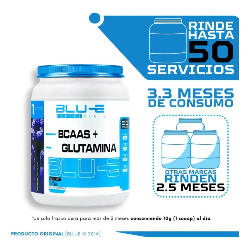 Blu-e Supplements BCAA'S + Glutamin Fórmula 0% Carbohidratos y Grasas