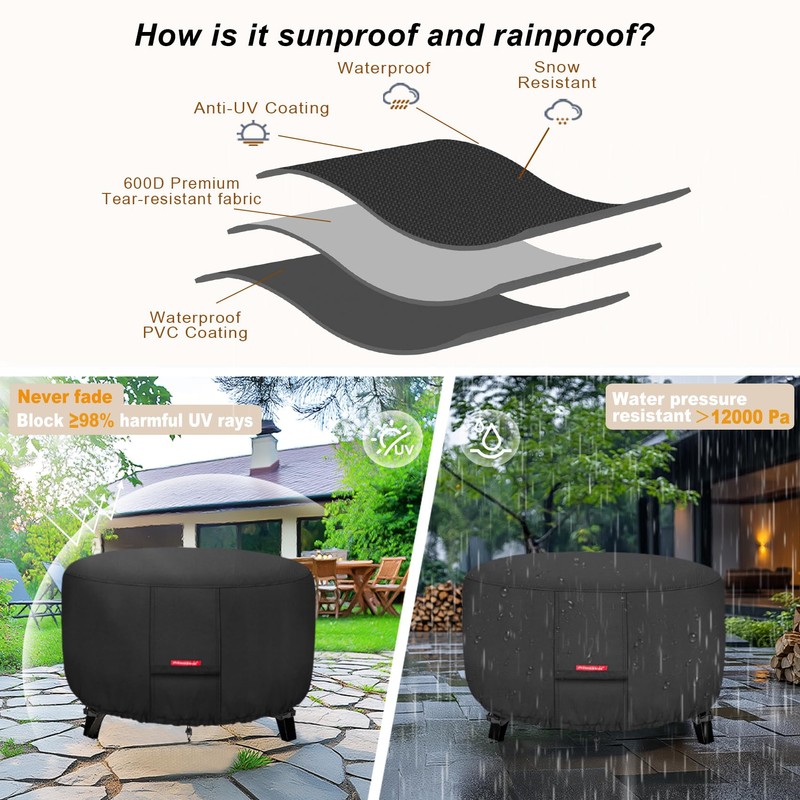 Porch Shield Fire Pit Cover - Waterproof 600D Heavy Duty