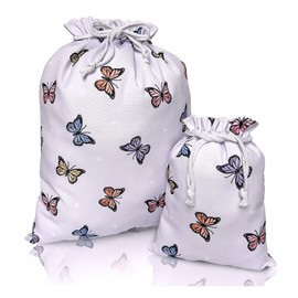 Gather & Knot Drawstring Gift Bags | 20" Large 12" Small | Premium Canvas | Reusable Fabric Wrap for Baby Shower or Girl Birthday | Butterfly