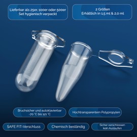 Theracaso Reaction Vessels 1.5ml - Pack of 100 - Centrifuge Tubes - Fabric Capsules Tight & Leakproof - Sample Tubes for Laboratory, Samples, Globules & Research - Powder Sample Tubes Clear