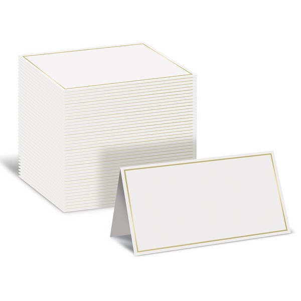 100 Pack Gold Metallic Border Place Cards, 2 x 3.5