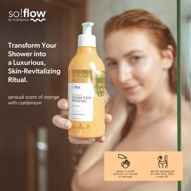 So!Flow Shower Gel Women's Radiant Glow Shower Oil with Juicy Orange & Cardamom Mixed with Citrus Aurantium Amara Flower Extract for Refreshed Skin Shower Gel Natural Cosmetics Shower Bath Women
