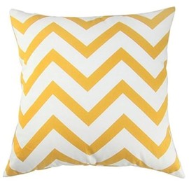 TAOSON Chevron Cushion Cover Pillow Cover Pillowcase Zig Zag Cotton Canvas Pillow Sofa Throw White Printed Linen with Hidden Zipper Closure Only Cover No Insert 18x18 Inch 45x45cm Yellow