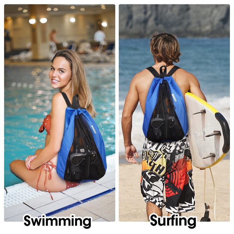 WANDF Swim Bag Mesh Drawstring Backpack Beach Backpack for Swimming,