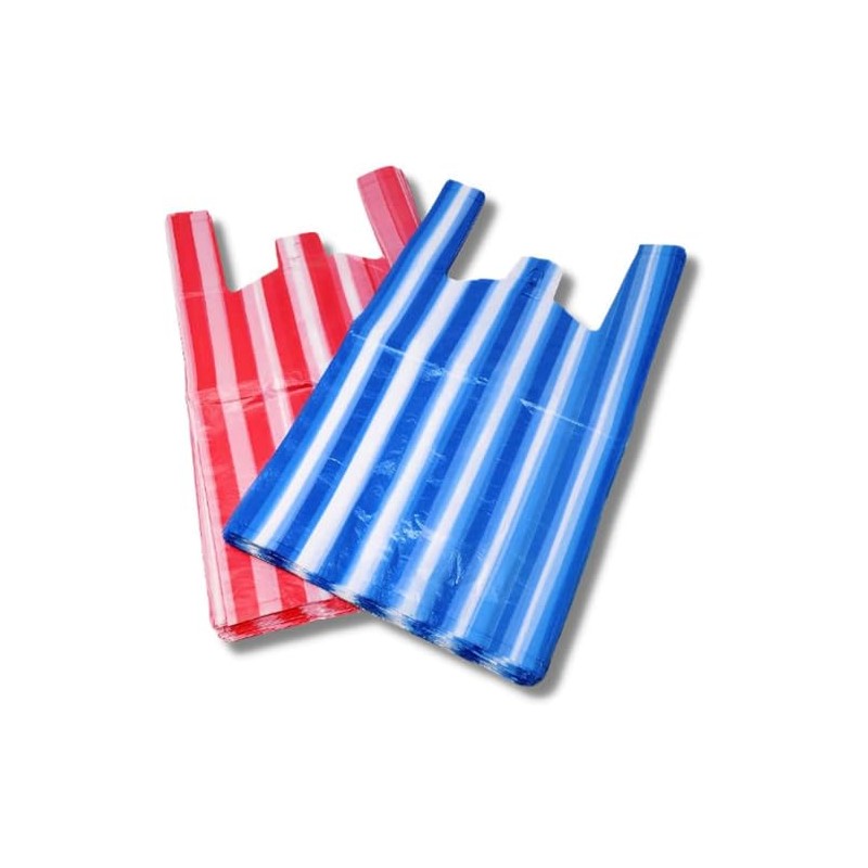 AMD Nexus Candy Stripe Plastic Vest Carrier Shopping Bags (Blue