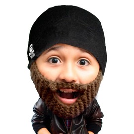 Beard Head Kid Populous Beard Beanie - Knit Hat and Fake Beard for Kids Toddlers Brown
