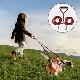 YILANJIN Double Dog Lead, Double Dog Leash No Tangle, Rope Dog Lead with Soft Padded Handle, Double Dog Lead Splitter, Strong Dog Lead, Adjustable for 2 Dogs, Indoor & Outdoor Use 140CM (Red)