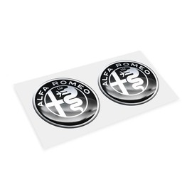 3D Sticker Alfa Romeo Logos, Black and White, Set of 2, 12 mm