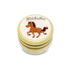 Milk tooth box, tooth box, milk teeth, picture box with various motifs made of wood for boys and girls with screw cap, 44 mm Horse