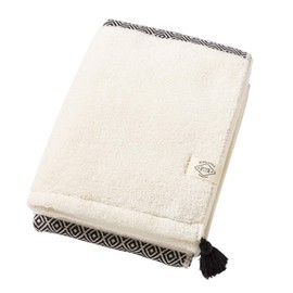 Kusuhashi Crest Weave Bath Towel BOHO Border, Black, Approx. 23.6 x 47.2 inches (60 x 120 cm), 1-67488-11-BK
