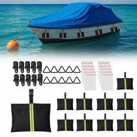 NOOKAT 10 Pack Boat Cover Sandbags, 800D Marine Grade Polyester Fabric Reflective Sand Bag Mooring Kit, Windproof Boat Cover Weight Bags with Tarp Clip Accessories
