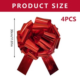 Satiskid Pack of 4 Gift Bow, Large Bow for Car, 30 cm Gift Bow, Large for Birthday, Christmas, Wedding Reception, Surprise Party, Giant Gifts Bow Decoration (Red)