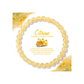 MORIANCE Citrine Bracelet for Women Men 6mm Round Yellow Beaded Stretch Bracelets Citrine Jewelry Natural Stone Healing Crystal Bracelet